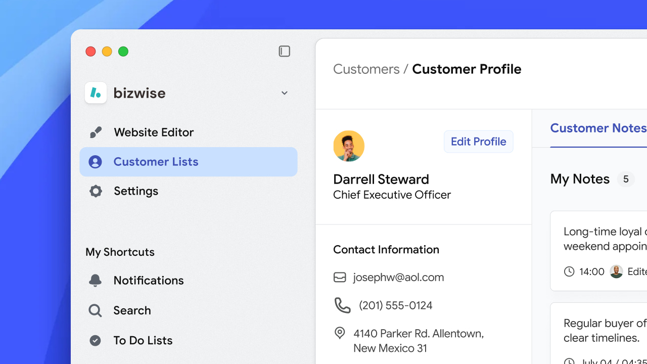 Bizwise SaaS customer management empty state