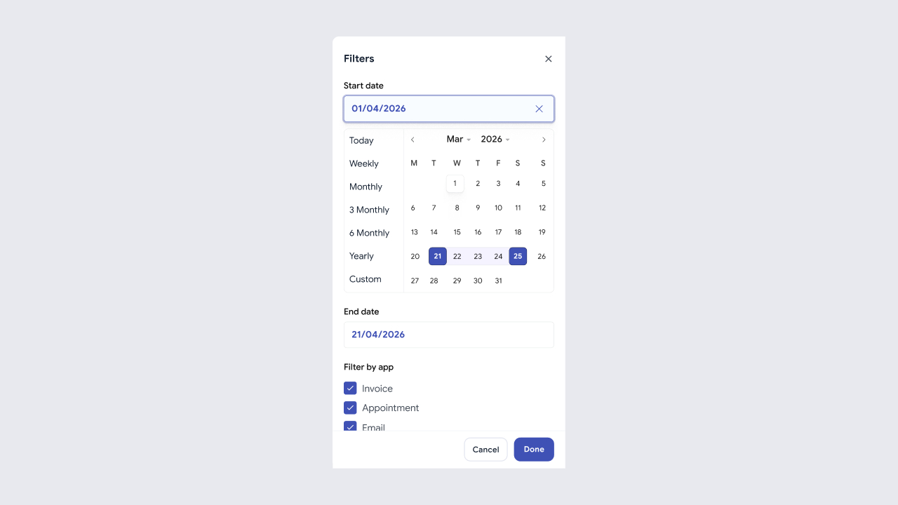 Bizwise date-based customer search interface