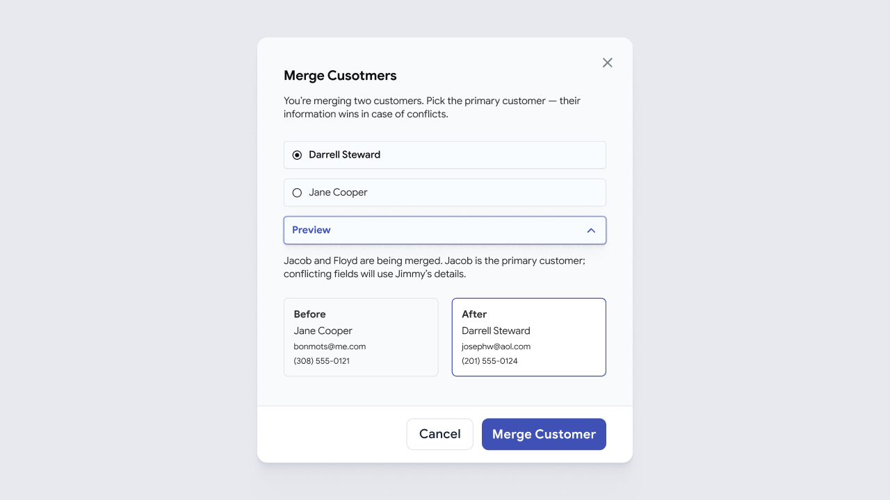 Bizwise merge duplicate customers tool