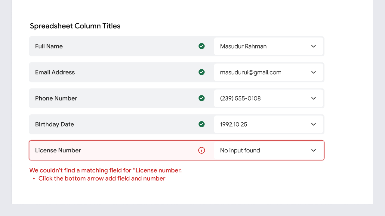 Bizwise spreadsheet import error handling screen