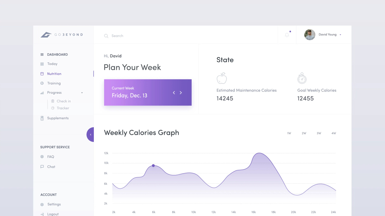 Go Beyond nutrition plan page with multiple meal options