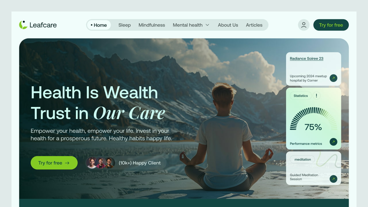 Leafcare wellness website hero section