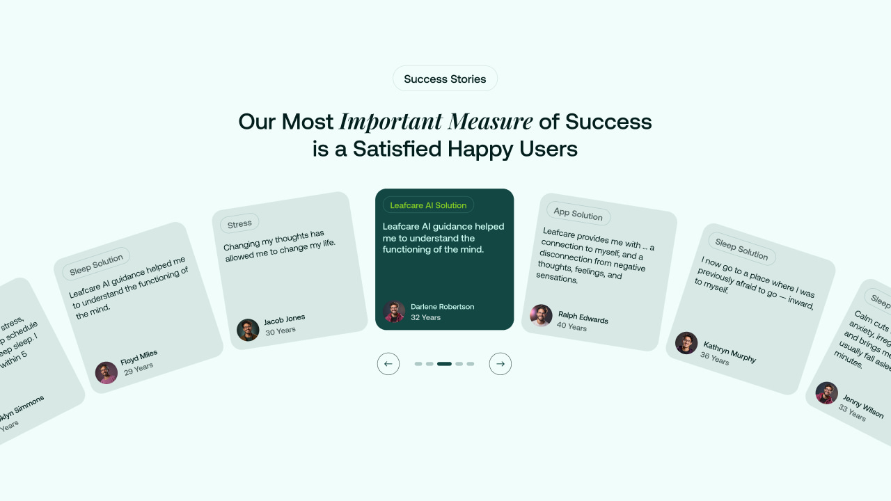 Leafcare client testimonial and community section