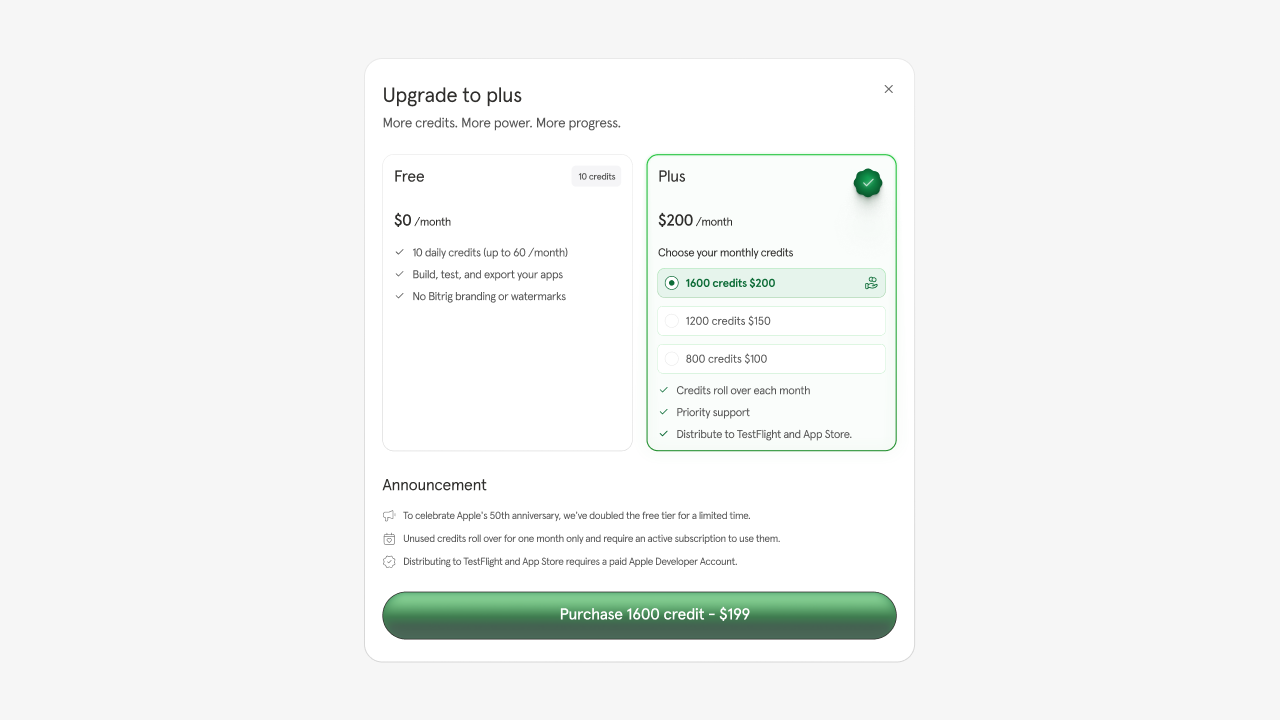 Uigeek pricing page for iOS development services